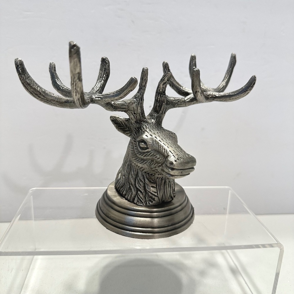 Pottery Barn Silver Pewter Metal Stag Deer Head Antler Figure Rustic Lodge Decor - Picture 2 of 9